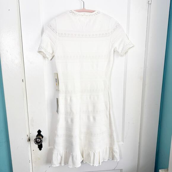 Eliza J Pointelle Knit Ruffle Hem Dress Ivory Petite Size Small NEW Textured - Picture 16 of 16